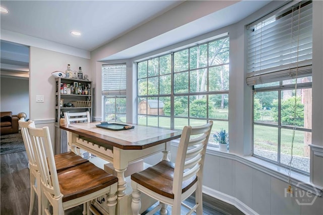 3 Black Forest Dr, Savannah, GA 31410 - dining area with dark wood-style floors, wainscoting, healthy amount of natural light, a decorative wall, and recessed lighting