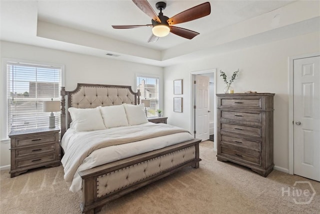 43 Godley Park Way, Savannah, GA 31407 - bedroom featuring light carpet, a raised ceiling, baseboards, and ceiling fan