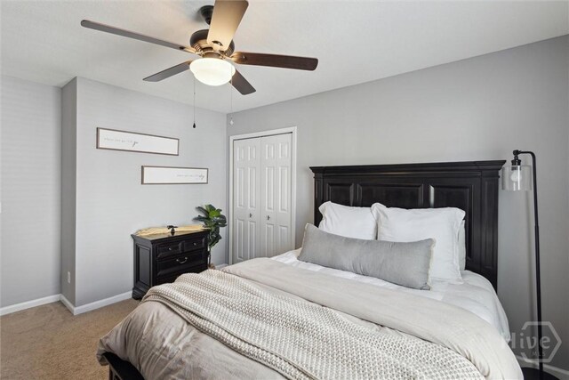 43 Godley Park Way, Savannah, GA 31407 - bedroom featuring light colored carpet, a closet, baseboards, and ceiling fan