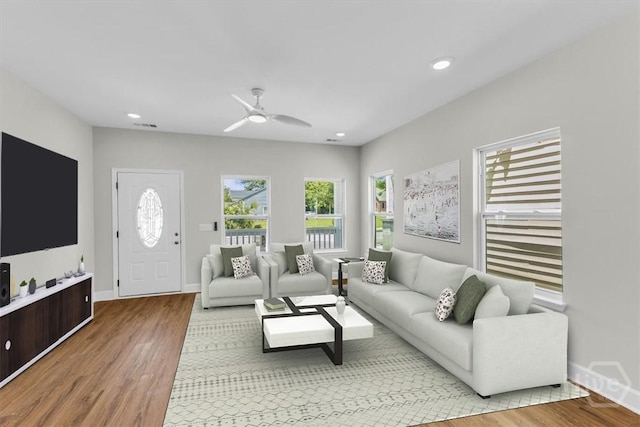 716 Waters Ave, Savannah, GA 31404 - living area featuring light wood-type flooring, ceiling fan, baseboards, and recessed lighting