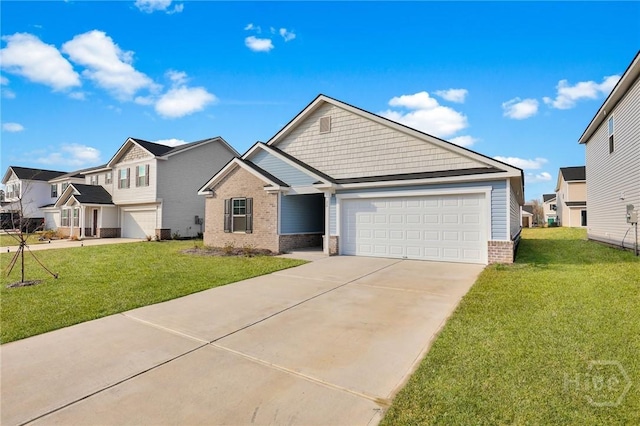 22 Stetson Dr, Savannah, GA 31419 - view of front of home featuring concrete driveway, brick siding, a front yard, and an attached garage