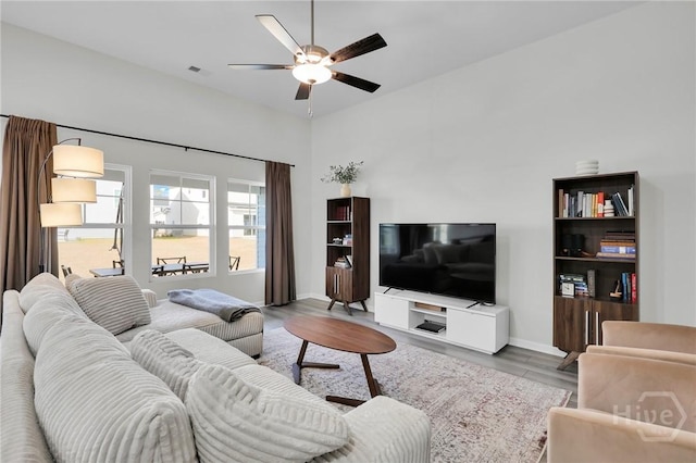 22 Stetson Dr, Savannah, GA 31419 - living area with a ceiling fan, wood finished floors, and baseboards