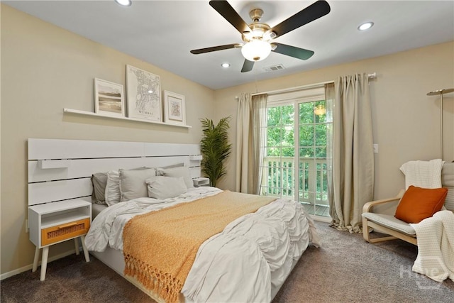12300 Apache Ave Unit 1719, Savannah, GA 31419 - bedroom with carpet flooring, recessed lighting, a ceiling fan, and access to outside