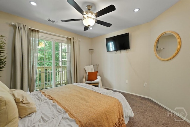 12300 Apache Ave Unit 1719, Savannah, GA 31419 - carpeted bedroom featuring access to outside, baseboards, recessed lighting, and ceiling fan