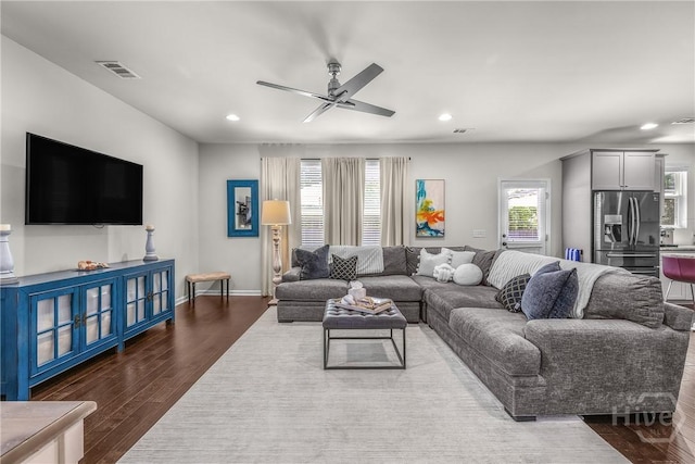 103 Safari Trl, Pooler, GA 31322 - living area with dark wood-type flooring, recessed lighting, ceiling fan, and baseboards
