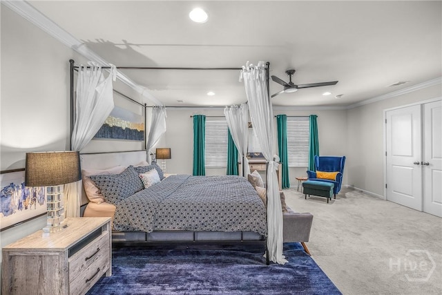 103 Safari Trl, Pooler, GA 31322 - carpeted bedroom featuring ornamental molding, recessed lighting, and a ceiling fan