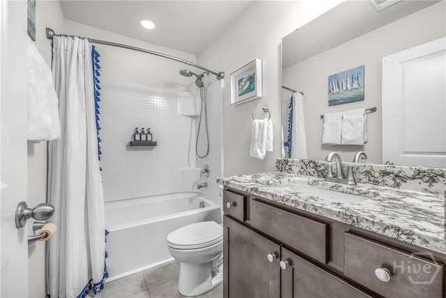 103 Safari Trl, Pooler, GA 31322 - full bathroom with shower / tub combo with curtain, vanity, tile patterned floors, toilet, and recessed lighting