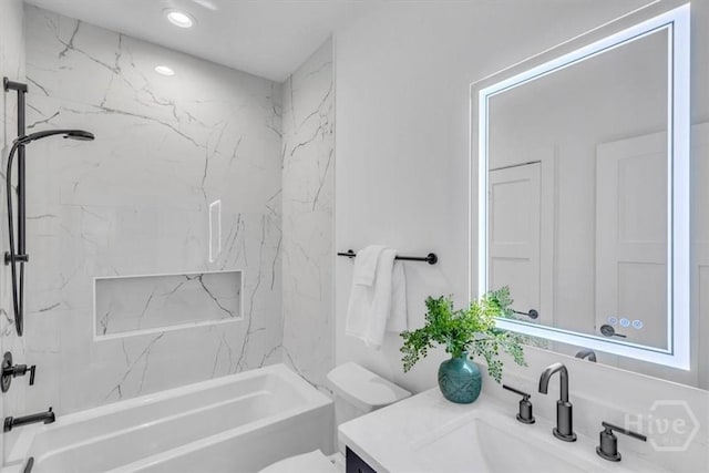 2136 Indiana Ave, Savannah, GA 31404 - full bath featuring vanity, toilet, tub / shower combination, and recessed lighting