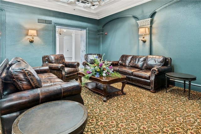 700 Wilmington Island Rd Unit 305, Savannah, GA 31410 - carpeted living room featuring ornamental molding and a textured wall