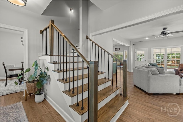 117 Myrtlewood Dr, Guyton, GA 31312 - stairs with wood finished floors, baseboards, and ceiling fan