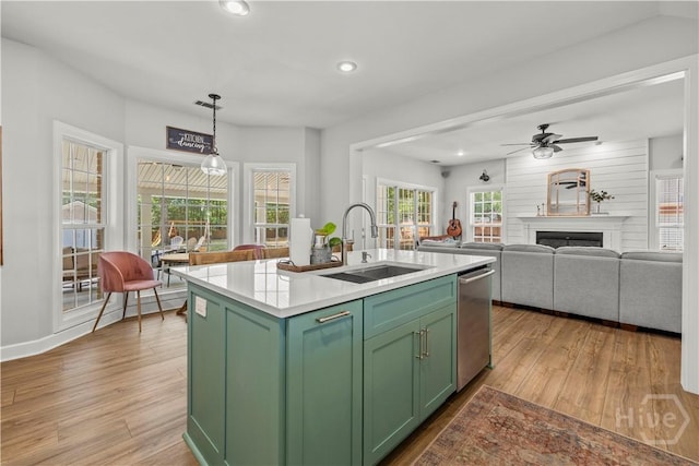 117 Myrtlewood Dr, Guyton, GA 31312 - kitchen with green cabinetry, a sink, dishwasher, light wood-type flooring, and recessed lighting