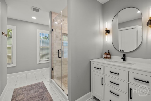 117 Myrtlewood Dr, Guyton, GA 31312 - bathroom featuring vanity, a stall shower, and baseboards