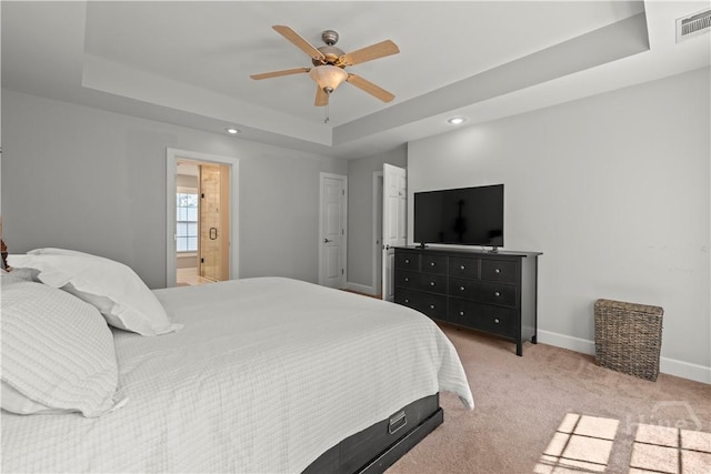 117 Myrtlewood Dr, Guyton, GA 31312 - bedroom featuring a raised ceiling, recessed lighting, baseboards, light carpet, and ceiling fan