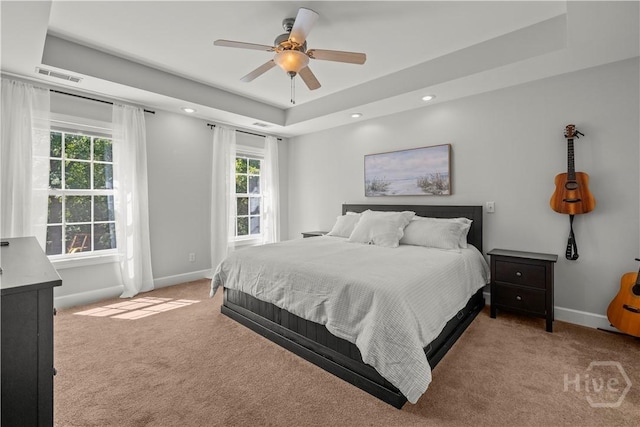 117 Myrtlewood Dr, Guyton, GA 31312 - bedroom featuring baseboards, carpet flooring, recessed lighting, a tray ceiling, and ceiling fan