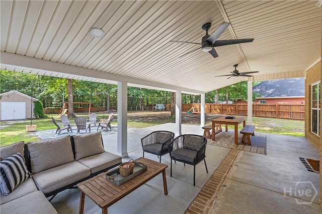 117 Myrtlewood Dr, Guyton, GA 31312 - view of patio featuring an outdoor hangout area, outdoor dining space, and a ceiling fan