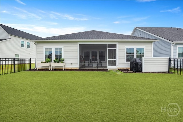 137 Binscombe Ln, Pooler, GA 31322 - back of property with a sunroom and a shingled roof
