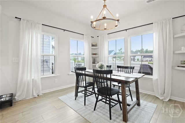 137 Binscombe Ln, Pooler, GA 31322 - dining space featuring a chandelier, healthy amount of natural light, light wood-style floors, and built in features