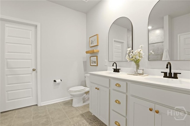 137 Binscombe Ln, Pooler, GA 31322 - full bathroom with double vanity, toilet, baseboards, a shower, and tile patterned floors