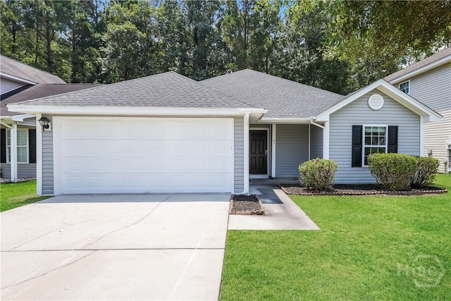 42 Tiller Way, Port Wentworth, GA 31407 - ranch-style house with an attached garage, a shingled roof, driveway, and a front yard