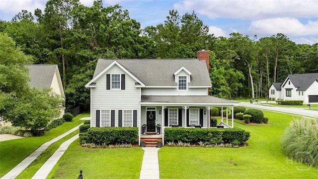 101 Sabal Ln, Savannah, GA 31405 - view of front facade featuring a porch, a chimney, and a front lawn