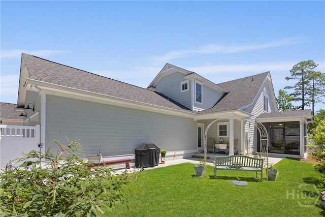 117 Quince St, Pooler, GA 31322 - rear view of property with a sunroom, a patio, and a shingled roof