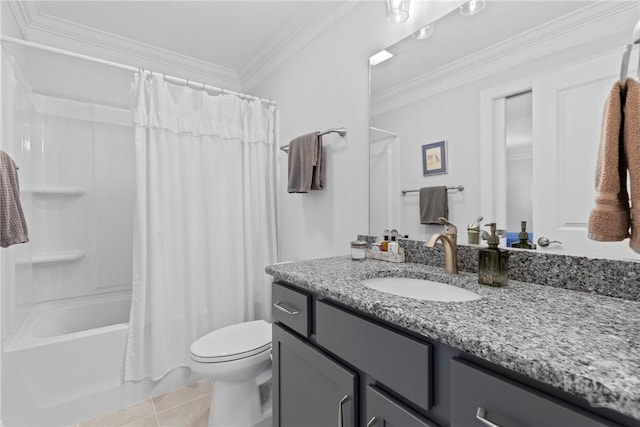 117 Quince St, Pooler, GA 31322 - bathroom with vanity, tile patterned floors, toilet, shower / bath combo, and ornamental molding