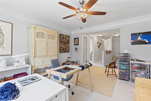 117 Quince St, Pooler, GA 31322 - carpeted office space with crown molding and a ceiling fan