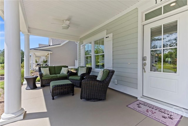 117 Quince St, Pooler, GA 31322 - porch featuring a ceiling fan and an outdoor hangout area