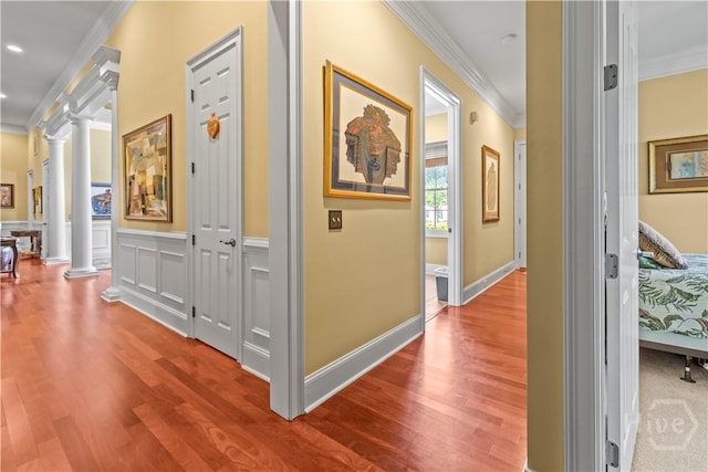 312 Spanton, Pooler, GA 31322 - hall with decorative columns, ornamental molding, wood finished floors, wainscoting, and recessed lighting
