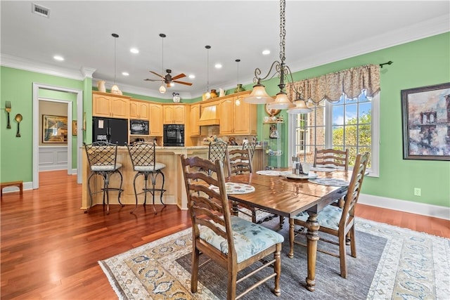 312 Spanton, Pooler, GA 31322 - dining room with crown molding, ceiling fan, recessed lighting, wood finished floors, and baseboards