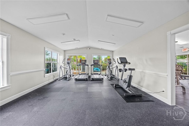 1 Westbourne Way, Savannah, GA 31407 - exercise room featuring lofted ceiling and baseboards