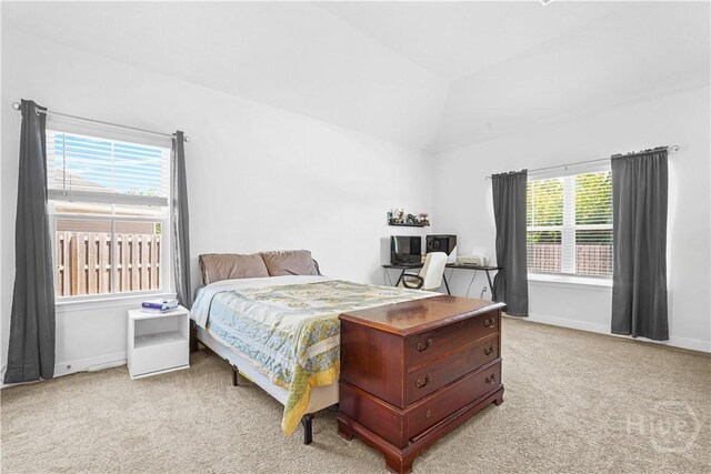 208 Cherokee Oaks Xing, Hinesville, GA 31313 - bedroom with light carpet, an office area, lofted ceiling, and baseboards