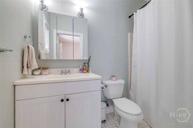 115 Daisy Ct, Savannah, GA 31404 - bathroom with toilet, vanity, curtained shower, and tile patterned floors