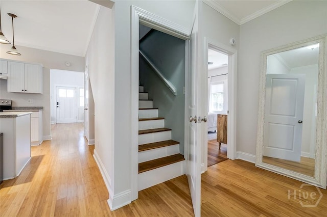 115 Daisy Ct, Savannah, GA 31404 - staircase with wood finished floors, ornamental molding, and baseboards