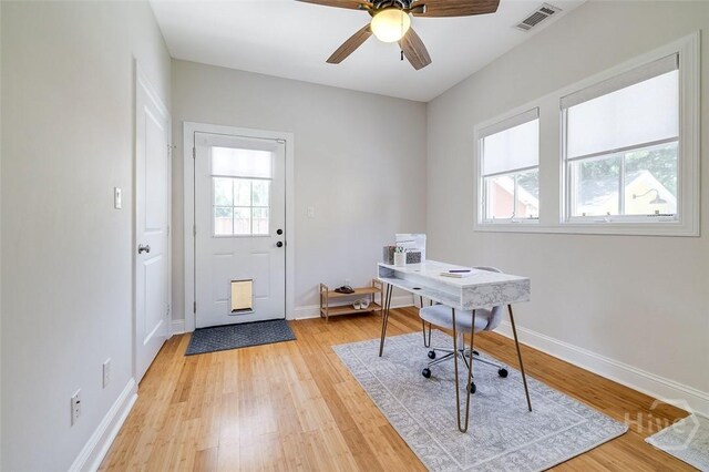 115 Daisy Ct, Savannah, GA 31404 - office with ceiling fan, light wood-style flooring, and baseboards
