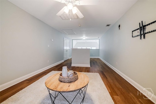 115 Daisy Ct, Savannah, GA 31404 - living area with attic access, dark wood-type flooring, ceiling fan, and baseboards