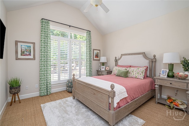 16 Middleton Rd, Savannah, GA 31411 - carpeted bedroom with lofted ceiling, baseboards, and a ceiling fan