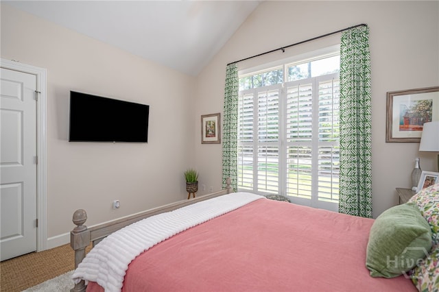 16 Middleton Rd, Savannah, GA 31411 - bedroom featuring carpet floors, vaulted ceiling, and baseboards