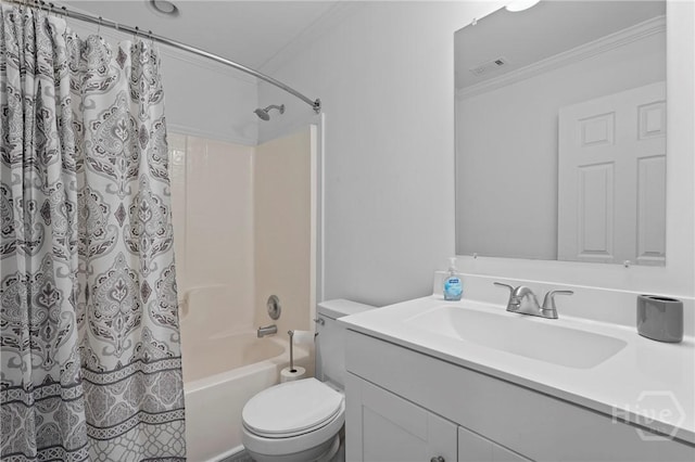 550 Brogdon Rd, Guyton, GA 31312 - full bathroom featuring crown molding, vanity, toilet, and shower / tub combo with curtain