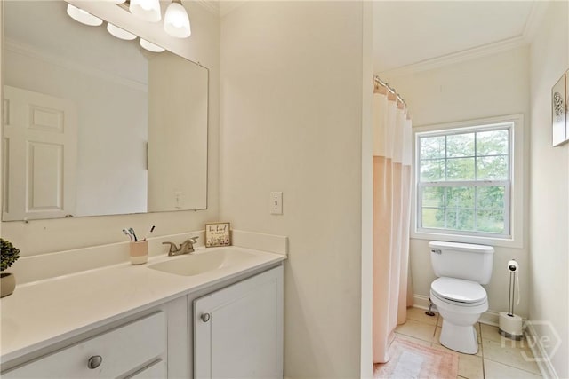 550 Brogdon Rd, Guyton, GA 31312 - full bathroom featuring crown molding, vanity, tile patterned floors, toilet, and baseboards