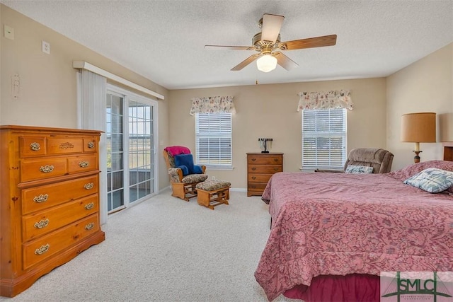 1056 Fiddler Trce, Townsend, GA 31331 - bedroom with carpet, multiple windows, a textured ceiling, and a ceiling fan