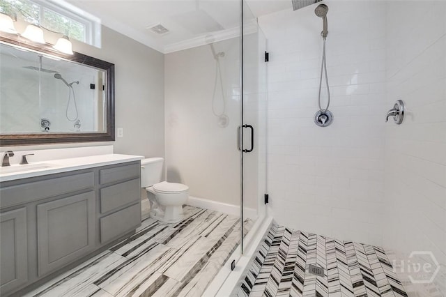 428 Roberts Way, Rincon, GA 31326 - full bathroom with a shower stall, vanity, toilet, and ornamental molding