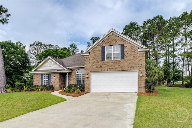428 Roberts Way, Rincon, GA 31326 - traditional-style home featuring brick siding, a garage, concrete driveway, and a front yard