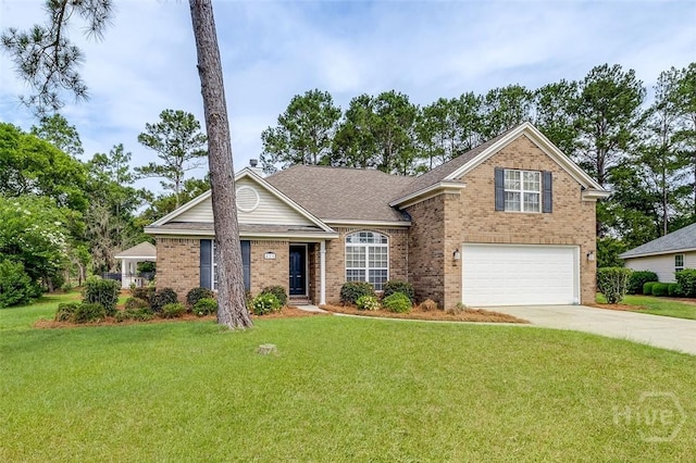 428 Roberts Way, Rincon, GA 31326 - view of front facade featuring an attached garage, brick siding, driveway, and a front lawn