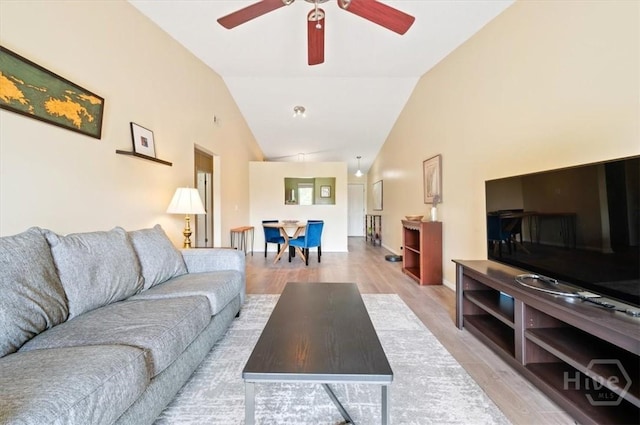 226 Bull River Bluff Dr, Savannah, GA 31410 - living room with wood finished floors, ceiling fan, and high vaulted ceiling