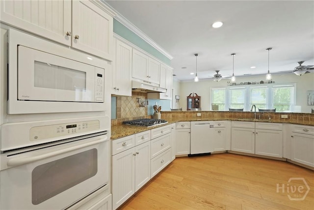8813 Whitefield Ave, Savannah, GA 31406 - kitchen featuring white appliances, a sink, ceiling fan, recessed lighting, and tasteful backsplash