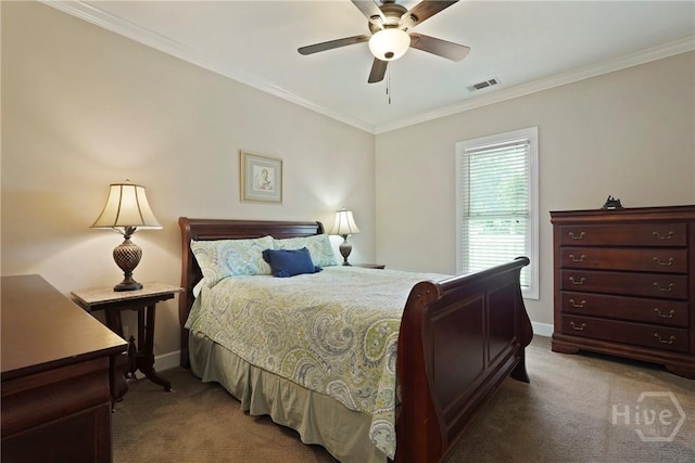 8813 Whitefield Ave, Savannah, GA 31406 - carpeted bedroom with baseboards, ornamental molding, and a ceiling fan