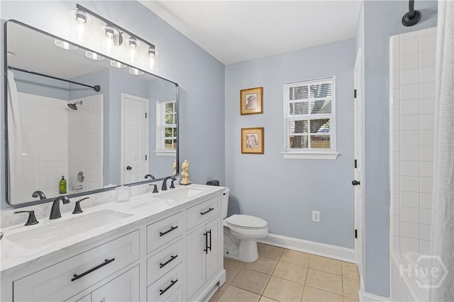 67 Oak Side Ct, Richmond Hill, GA 31324 - bathroom with double vanity, healthy amount of natural light, shower / tub combo, and tile patterned floors