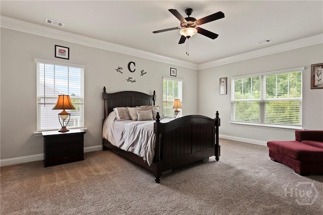 108 Summer Station Dr, Guyton, GA 31312 - carpeted bedroom with crown molding, baseboards, and ceiling fan