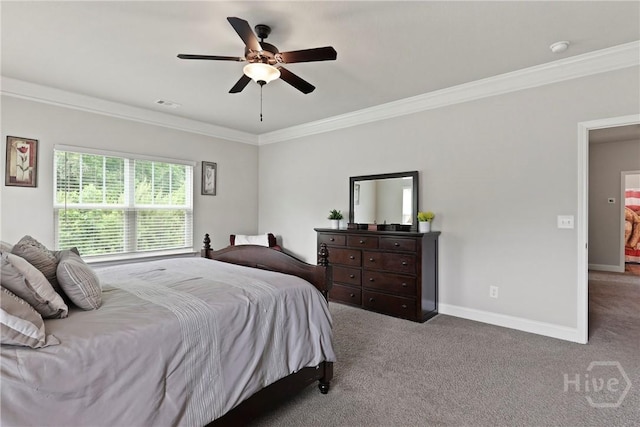 108 Summer Station Dr, Guyton, GA 31312 - bedroom featuring ornamental molding, carpet, baseboards, and ceiling fan